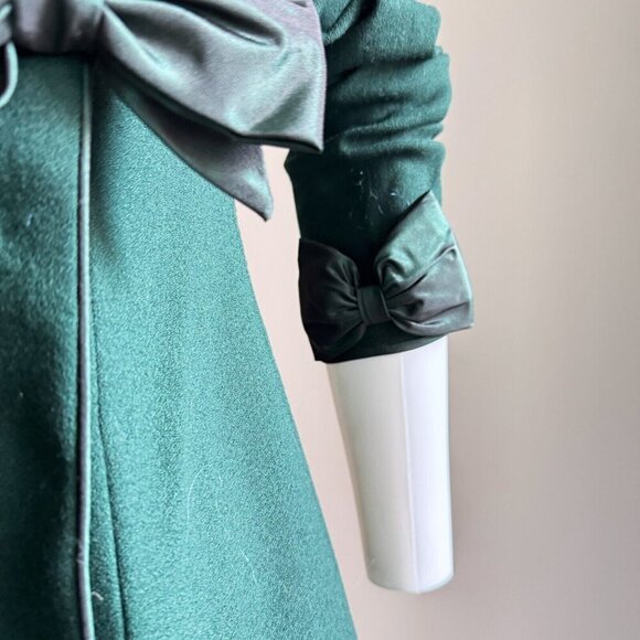 Vintage Brian Winston Deep Green Bow Detail Cocktail Dress S - Picture 3 of 10